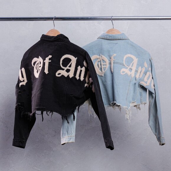 CITY OF ANGEL Cream font Crop Denim Jacket - Picture 8 of 8